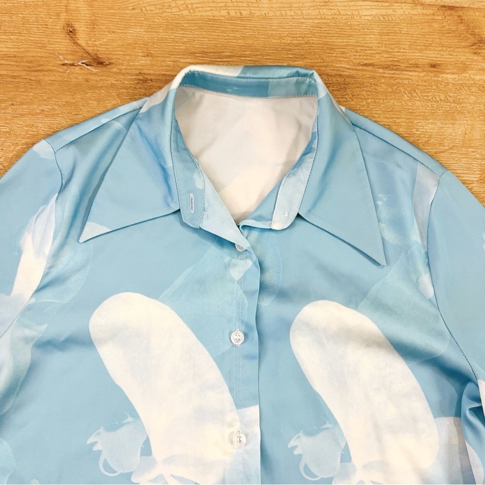 ☁️ Momoko Chic Blue Sky & White Clouds Button-Up Shirt , S - Picture 3 of 6